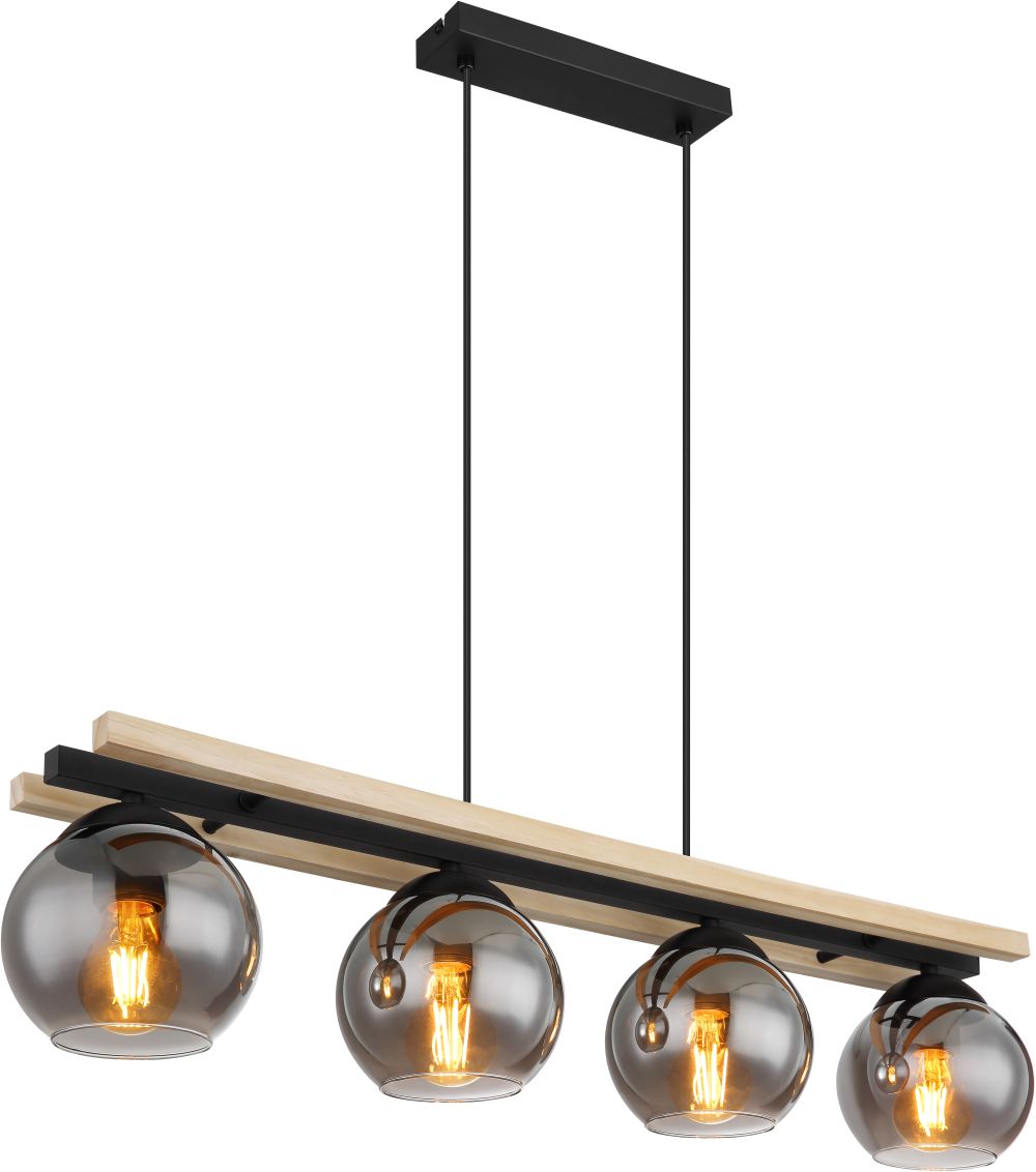 Globo Lighting Conni Pendelleuchte 4x25 W schwarz-verraucht-holz 15569-4H