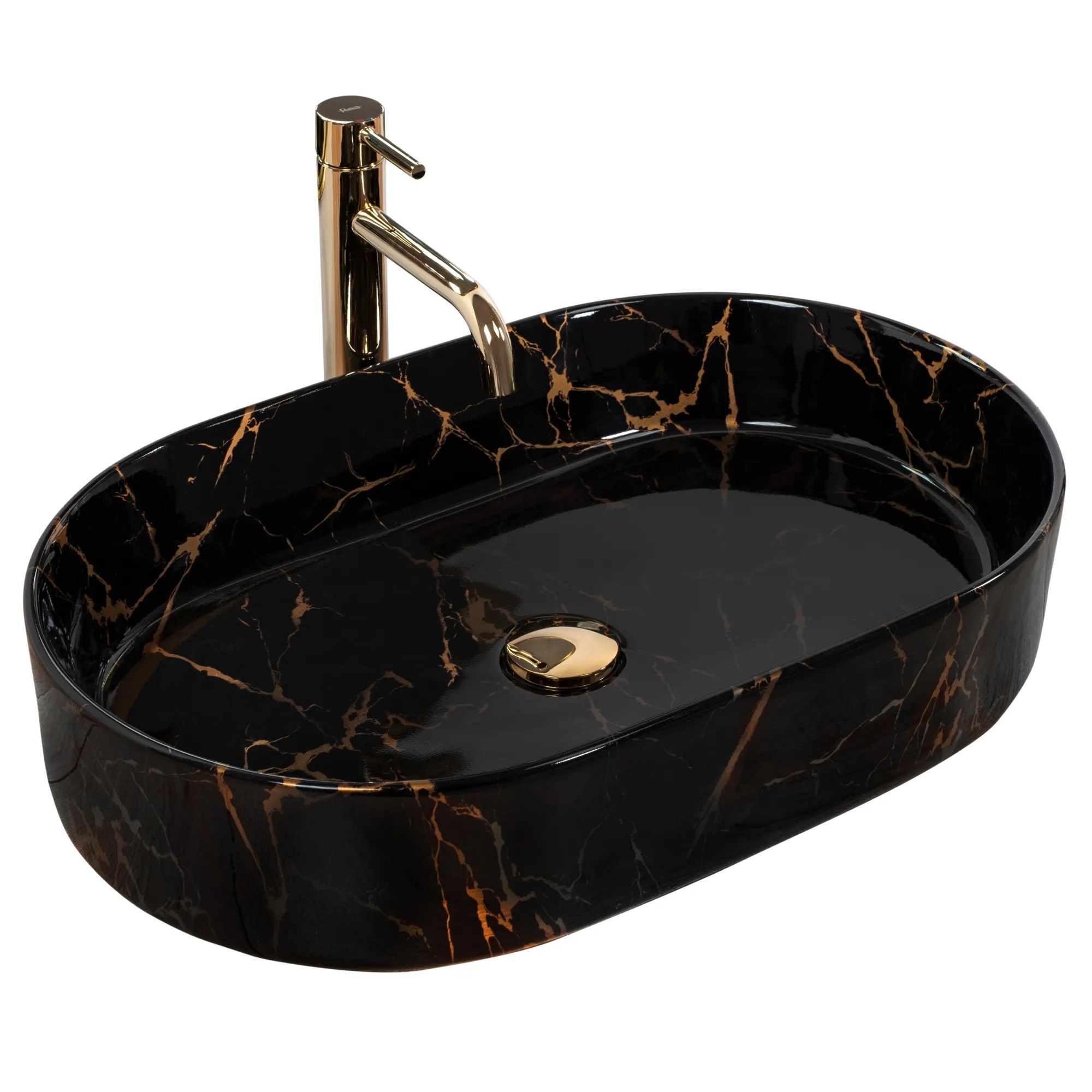 Rea Nadia Waschbecken 61x38.5 cm oval Aufsatzwaschbecken schwarz glanz REA-U0539