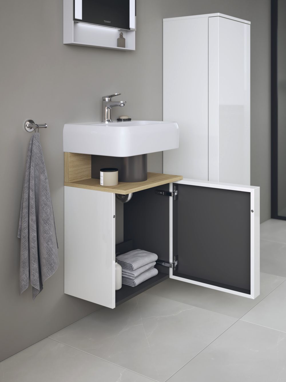 Duravit Qatego Kabinett 44x35x64.5 cm Unterschrank hängend weiß-holz QA4076L30220000