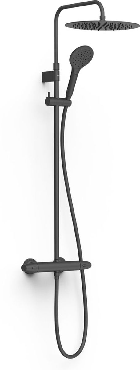 Tres Over-Wall Duschset Wandmontage mit Thermostat mit Regenbrause schwarz 19038705NM