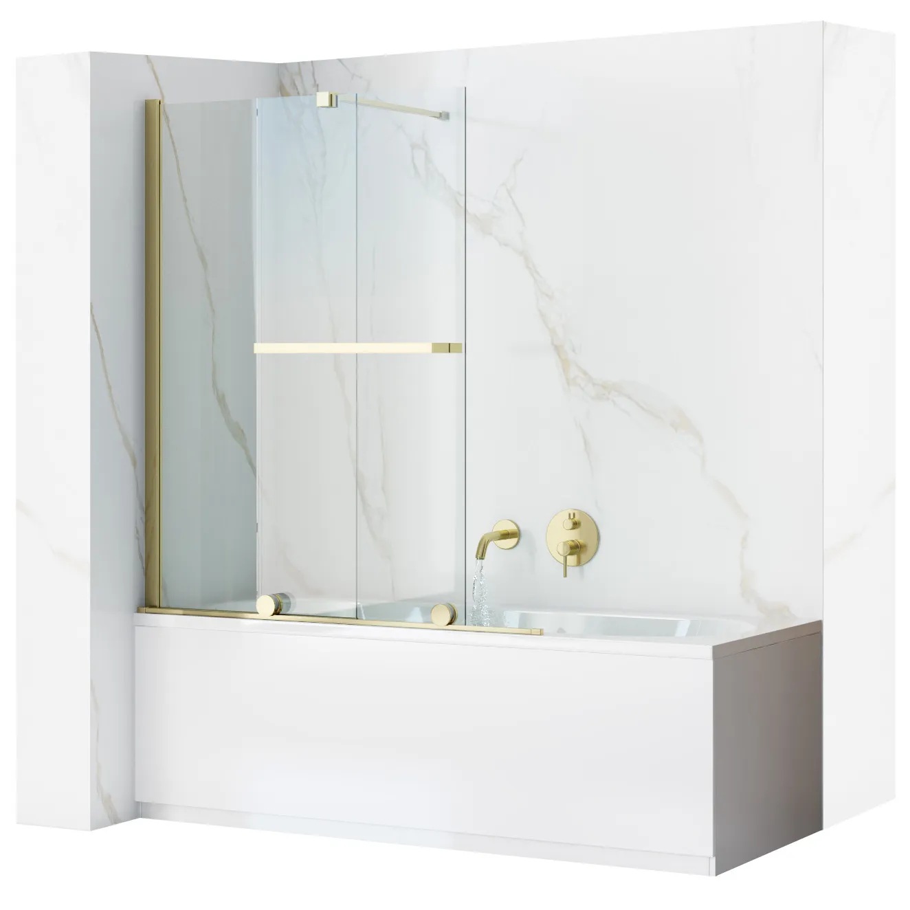 Rea Fabian Badewannenabtrennung 100 cm zweigeteilt gold Glanz/durchsichtiges Glas REA-K6526