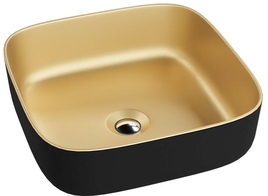 LaVita Galera Waschbecken 39x39 cm quadratisch Aufsatzwaschbecken schwarz-gold 5900378334330