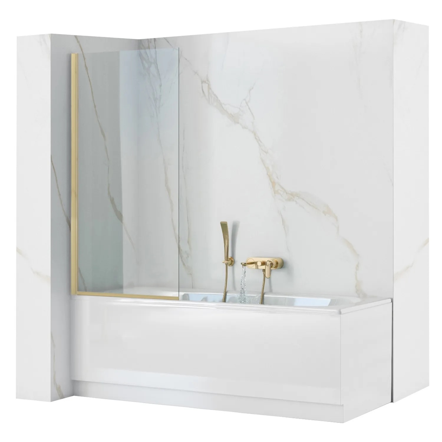 Rea Elegant Gold Badewannenabtrennung 70 cm einteilig gold gebürstet/durchsichtiges Glas REA-W6600