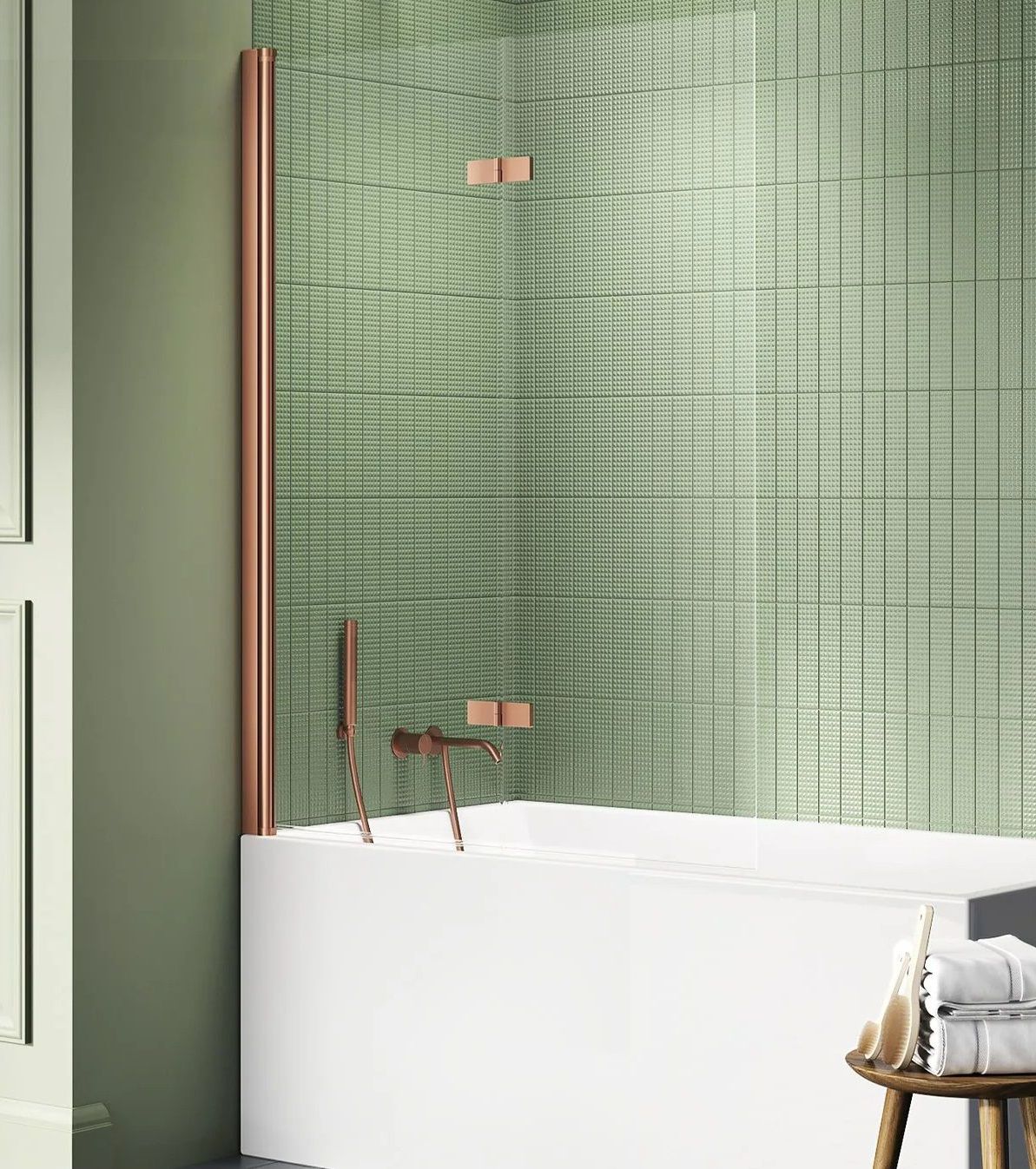 New Trendy New Soleo Copper Brushed Badewannenabtrennung 100 cm zweigeteilt kupfer gebürstet/durchsichtiges Glas P-0123