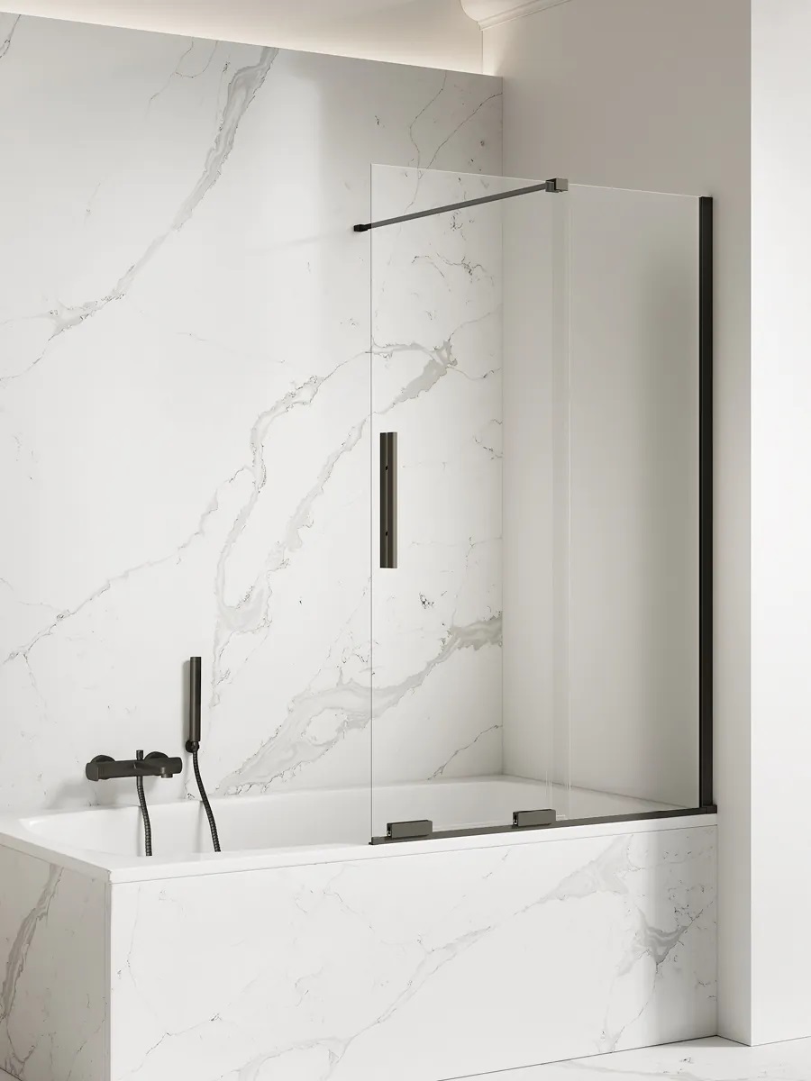 New Trendy Smart Black Badewannenabtrennung 100 cm zweigeteilt schwarz Matte/durchsichtiges Glas EXK-4200