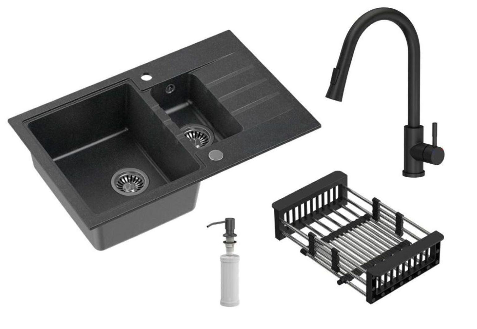 Quadron Comfort 156 waschbecken mit wasserhahn und zubehör schwarz/schwarz HCQP57850CZK_3673500BLM