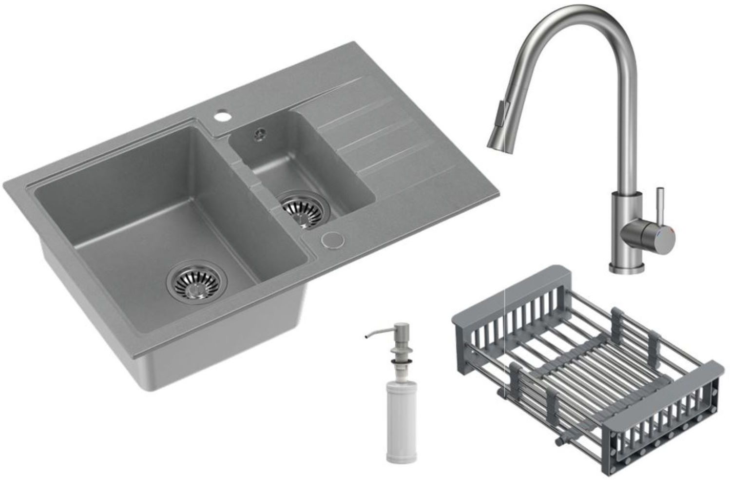 Quadron Comfort 156 waschbecken mit wasserhahn und zubehör grau/stahl HCQP57850SZ_3673500BS
