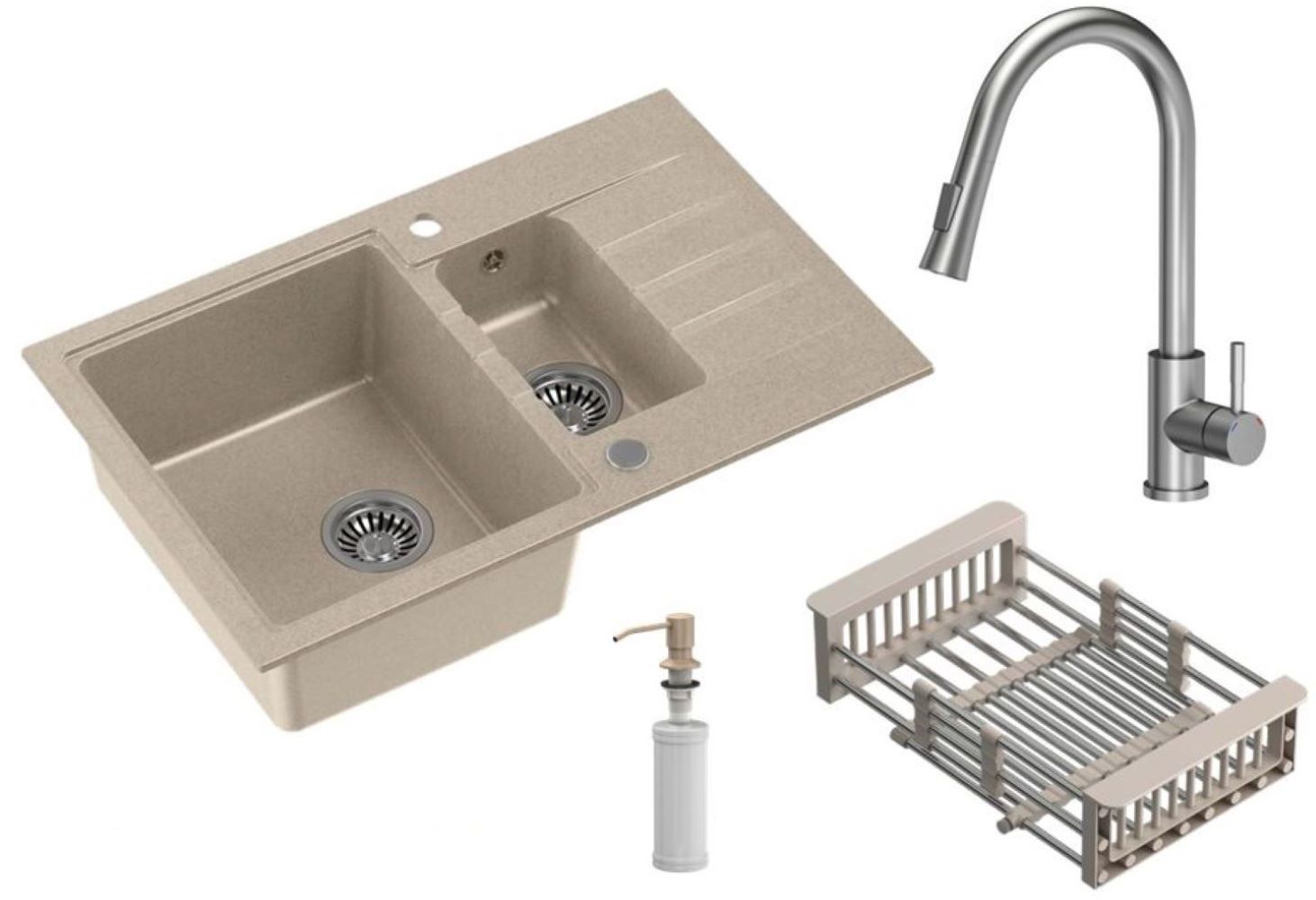 Quadron Comfort 156 waschbecken mit wasserhahn und zubehör beige/stahl HCQP57850BEZK_3673500BS