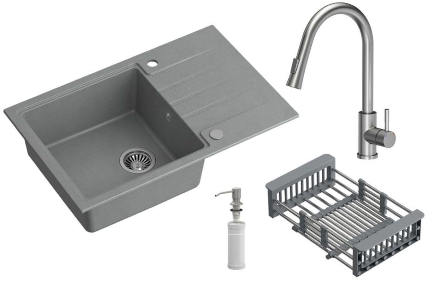 Quadron Comfort 111 waschbecken mit wasserhahn und zubehör grau/stahl HCQP7850SZK_3673500BS