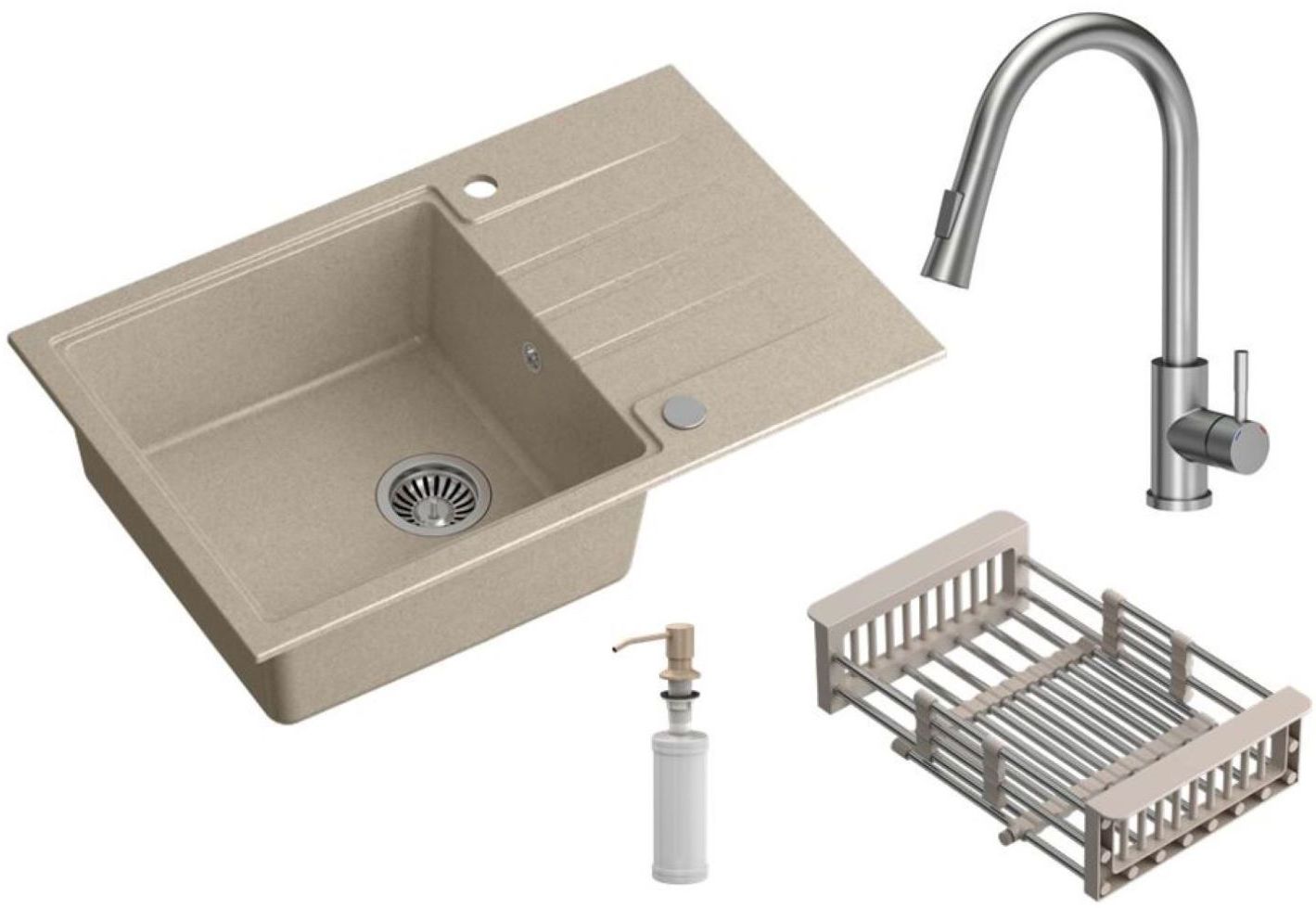 Quadron Comfort 111 waschbecken mit wasserhahn und zubehör beige/stahl HCQP7850BEZK_3673500BS
