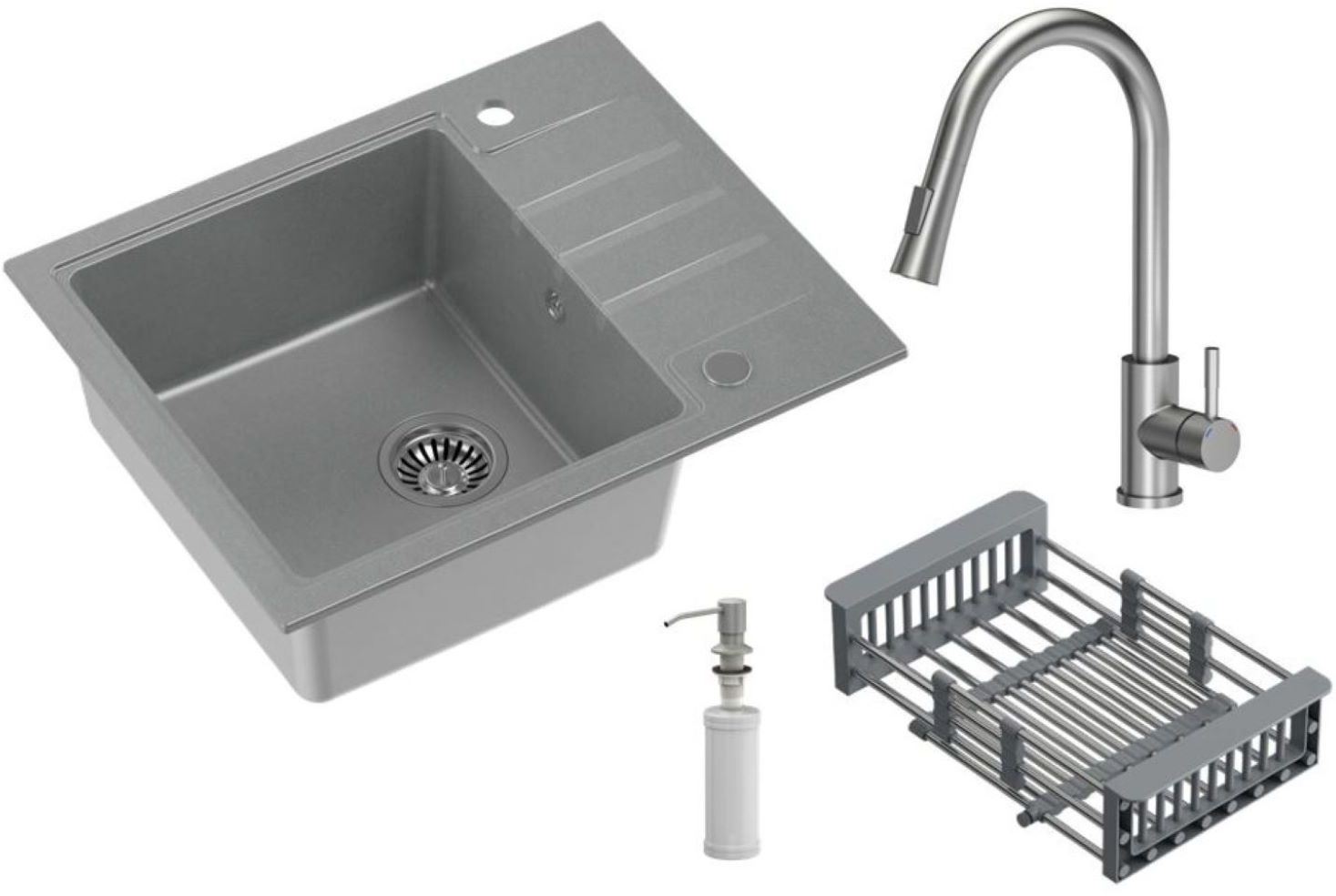 Quadron Comfort 116 waschbecken mit wasserhahn und zubehör grau/stahl HCQP6250SZK_3673500BS