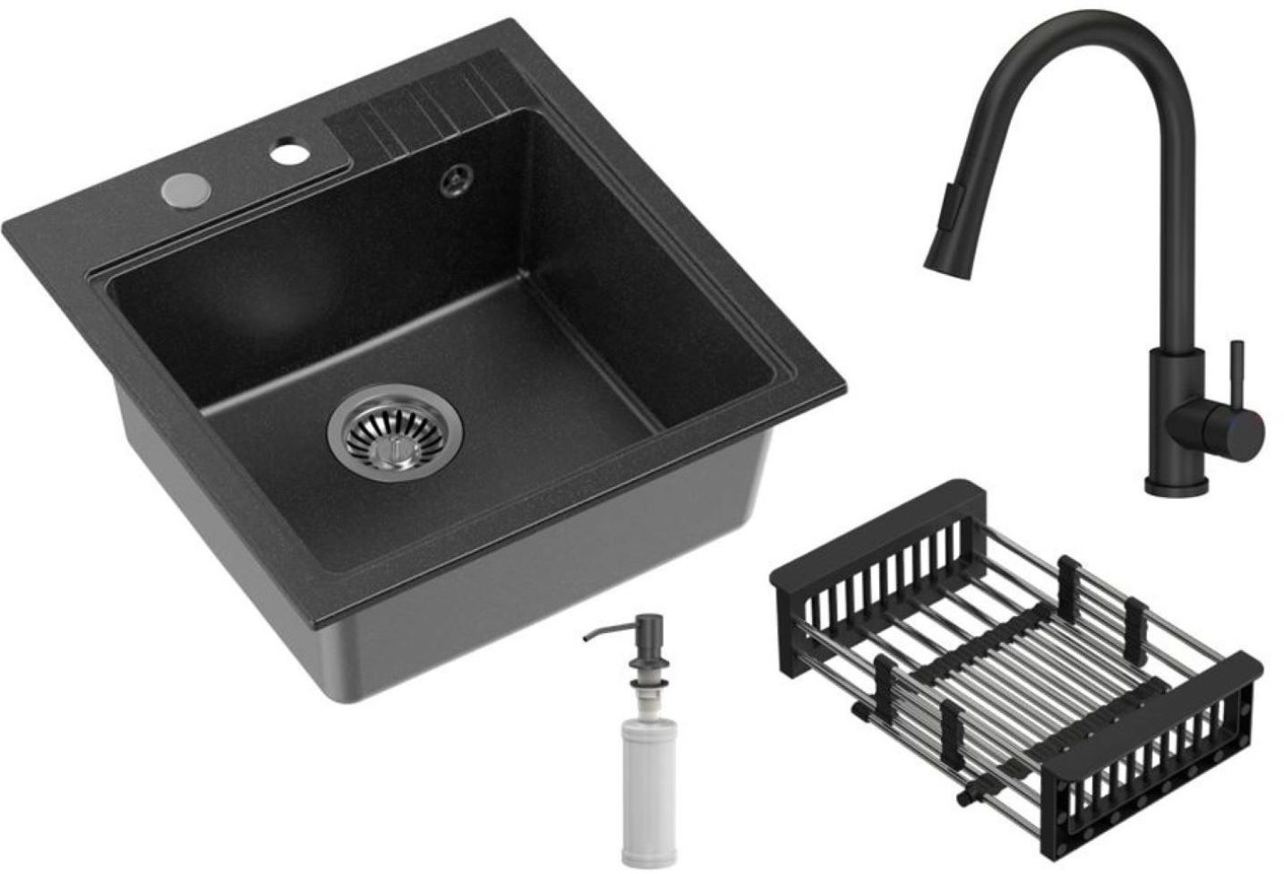 Quadron Comfort 110 waschbecken mit wasserhahn und zubehör schwarz/schwarz HCQP5052CZK_3673500BLM