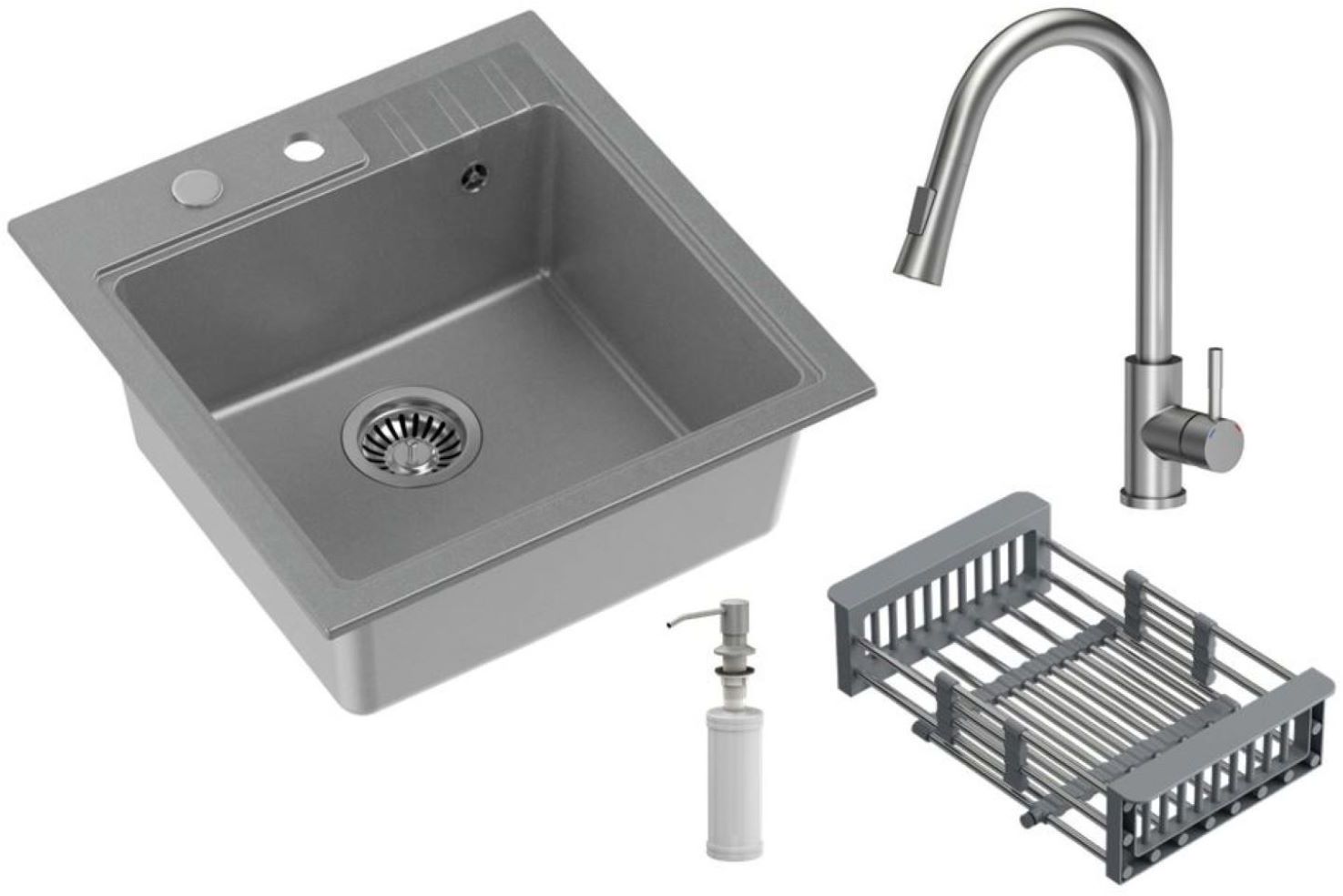 Quadron Comfort 110 waschbecken mit wasserhahn und zubehör grau/stahl HCQP5052SZK_3673500BS