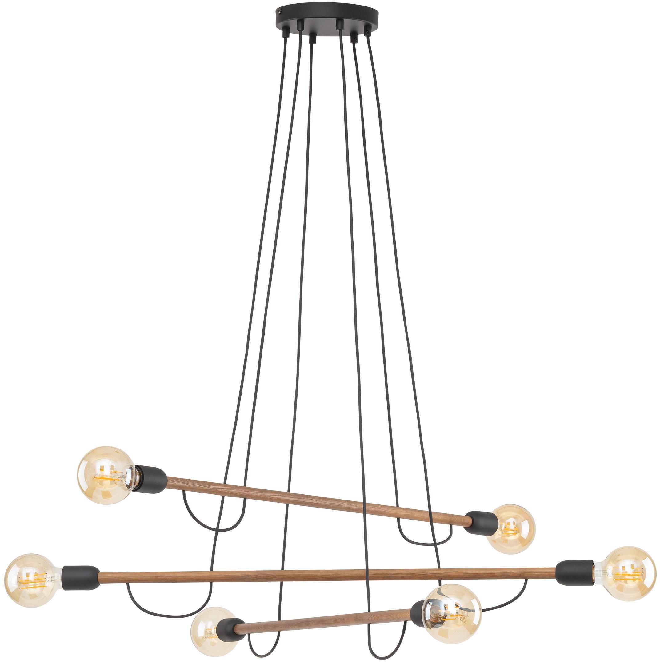 TK Lighting Helix Pendelleuchte 6x15 W schwarz-holz 4950