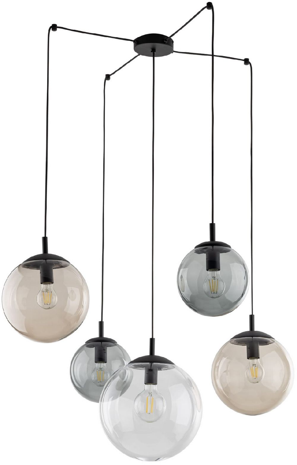 TK Lighting Esme Pendelleuchte 5x15 W schwarz-transparent-opal-graphit 4796