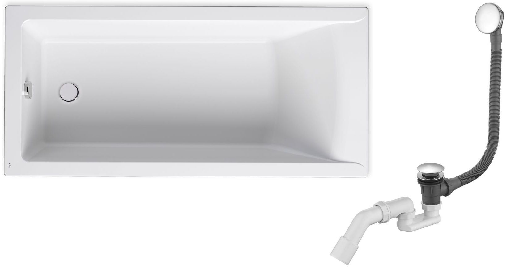 Set Rechteckige Badewanne Roca Savai A248589000, Badewannensiphon Oltens Fusa 03002100