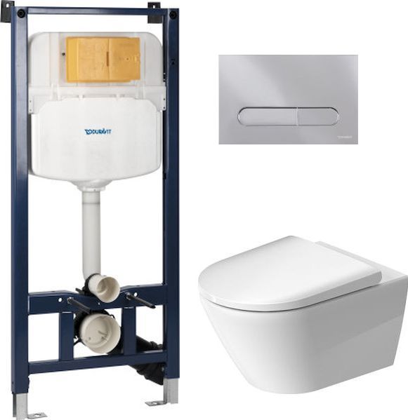 Set Unterputzrahmen Duravit DuraSystem WD1029000000, WC-Becken mit Absenkautomatik-Sitz Duravit D-Neo 45770900A1, WD5009021000