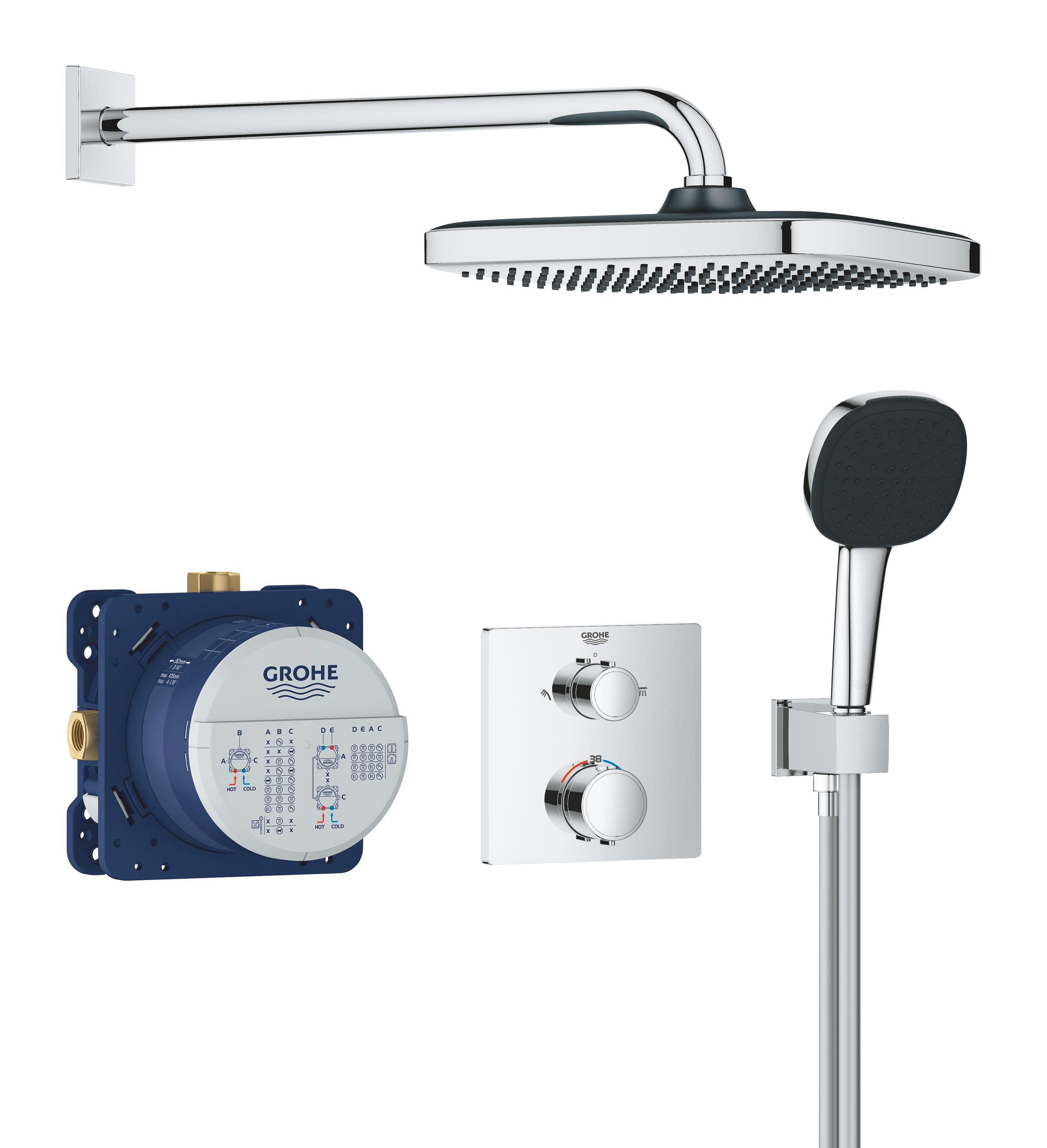 Grohe Vitalio Comfort Duschset Unterputz mit Thermostat mit Regenbrause StarLight Chrom 34882000