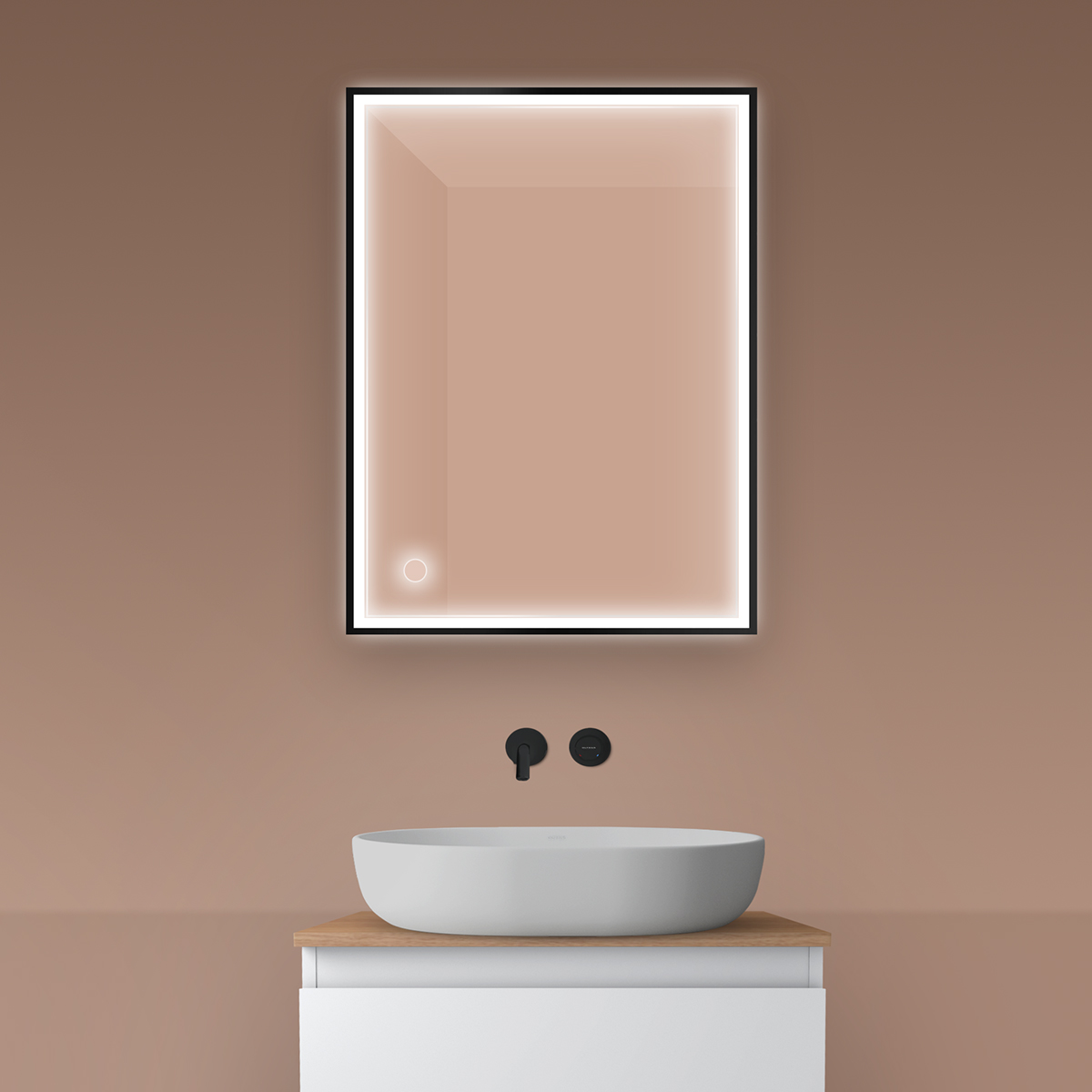 Oltens Nordlis Spiegel 60x80 cm rechteckig mit Beleuchtung mit Spiegelheizung schwarz 64105300