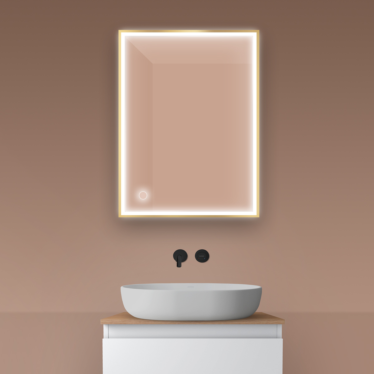 Oltens Nordlis Spiegel 60x80 cm rechteckig mit Beleuchtung mit Spiegelheizung gold 64105800