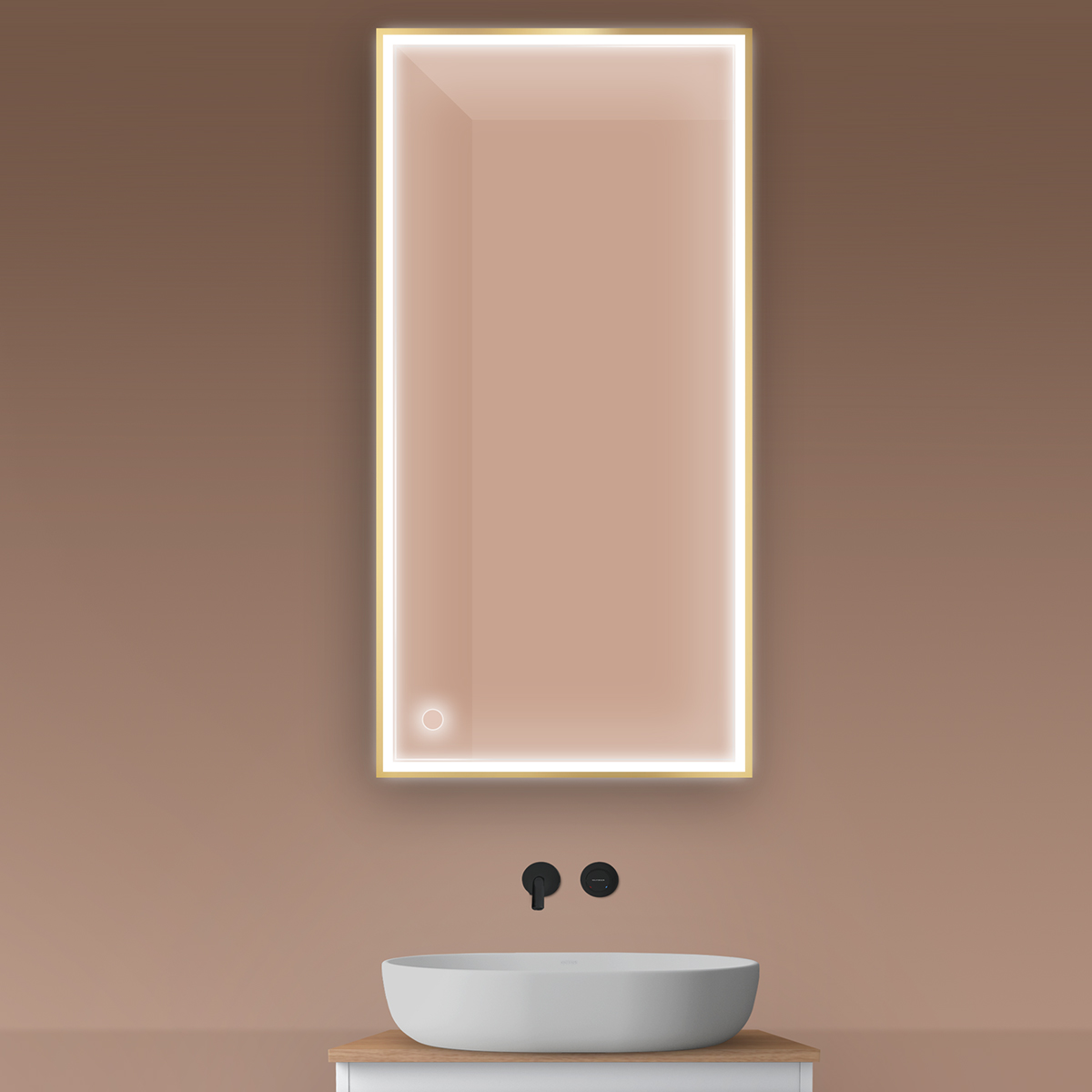 Oltens Nordlis Spiegel 60x120 cm rechteckig mit Beleuchtung mit Spiegelheizung gold 64107800