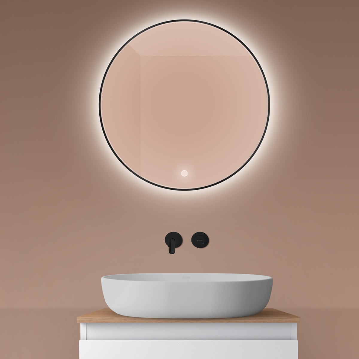 Oltens Nordlis Spiegel 60x60 cm rund mit Beleuchtung mit Spiegelheizung schwarz 64108300