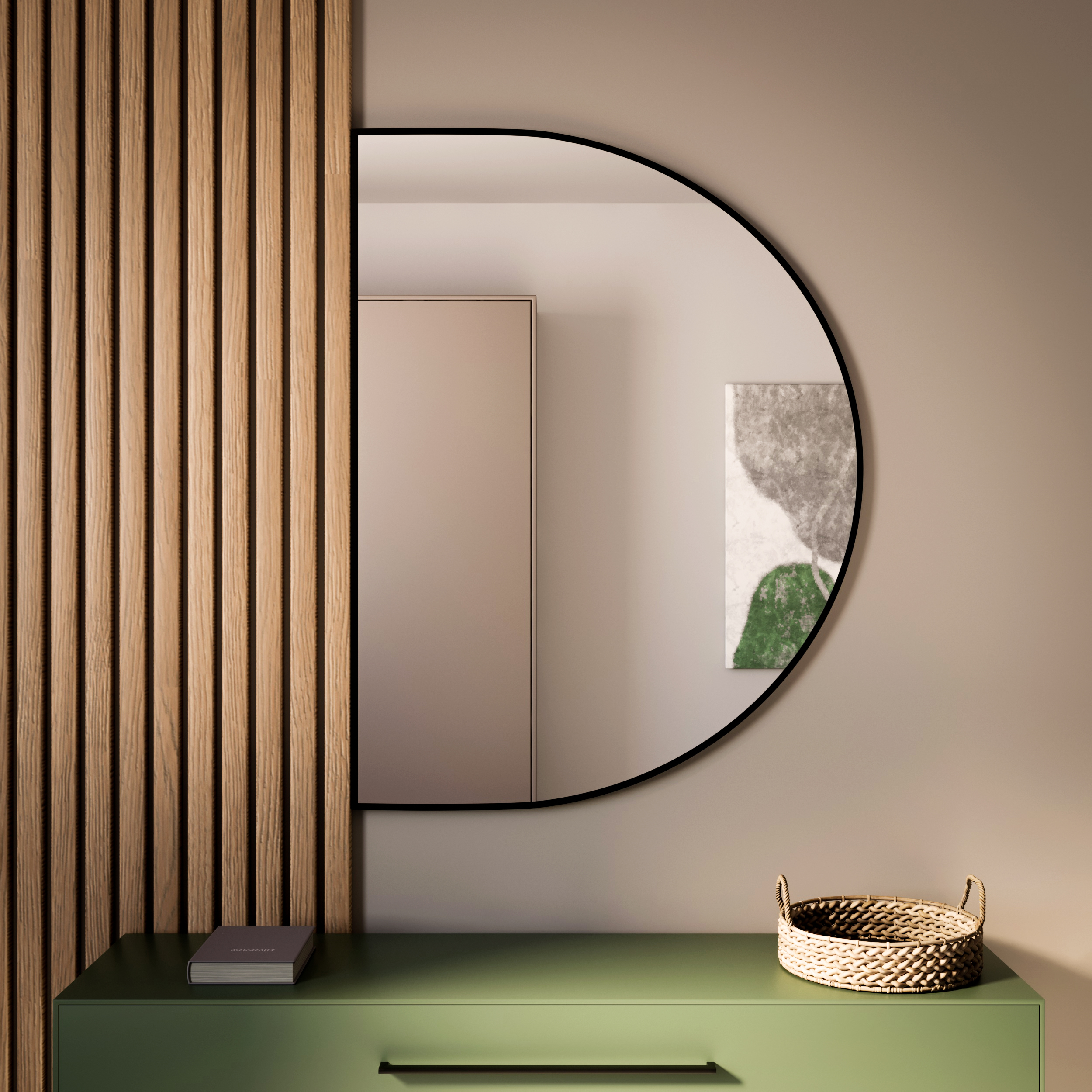 Baltica Design Tiny Border Semi Round Spiegel 90x65 cm schwarz 5904107923598