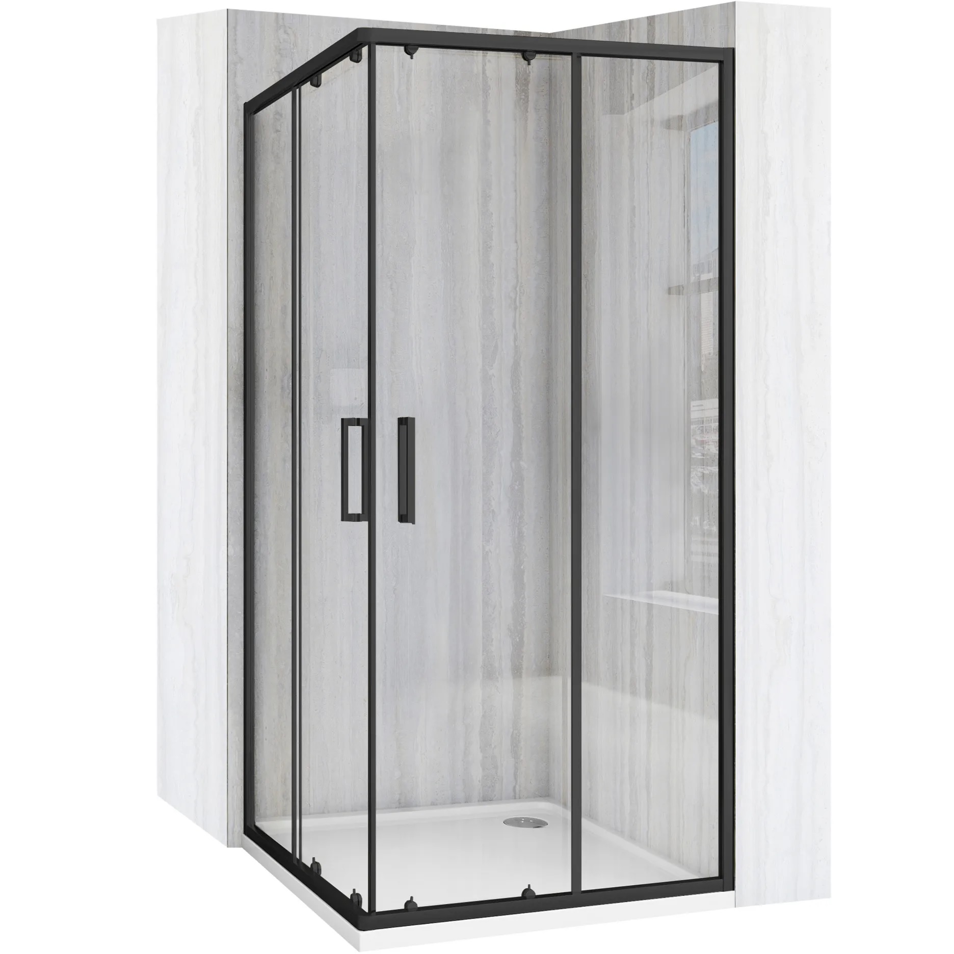 Rea City Dusche 87.5x87.5 cm quadratisch schwarz Matte/durchsichtiges Glas REA-K6446