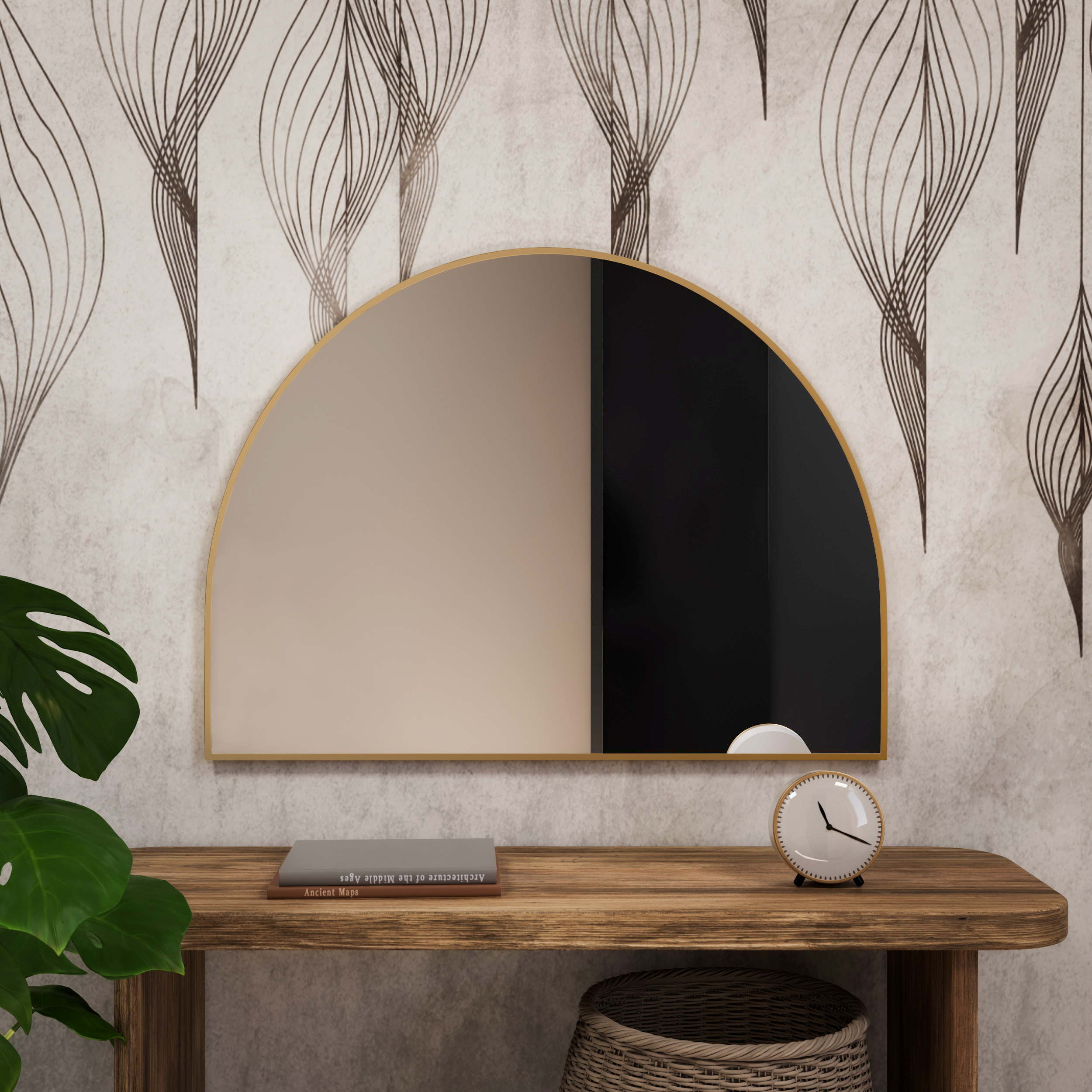 Baltica Design Tiny Border Semi Round Spiegel 110x55 cm gold 5904107924113