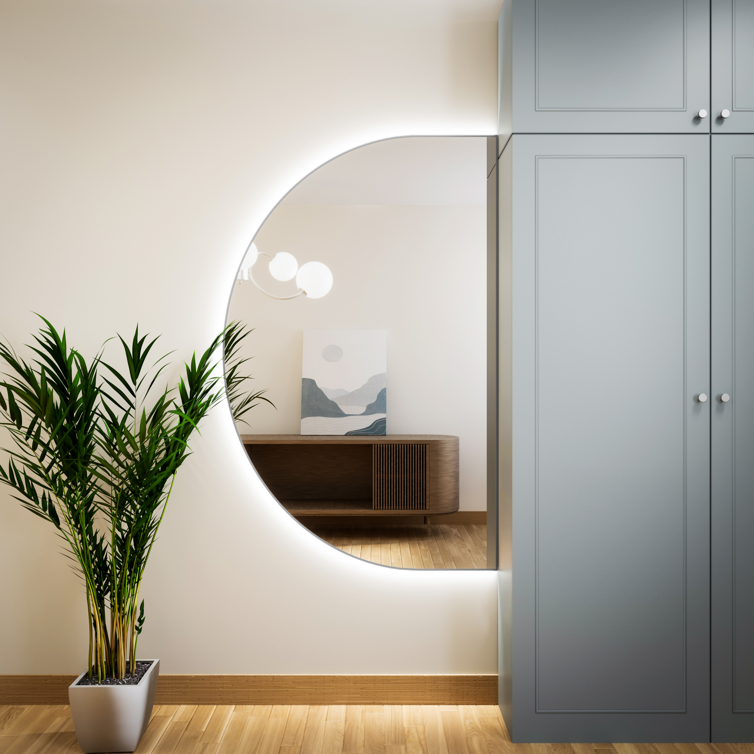 Baltica Design Tiny Border Semi Round Spiegel 100x50 cm mit Beleuchtung silber 5904107925608