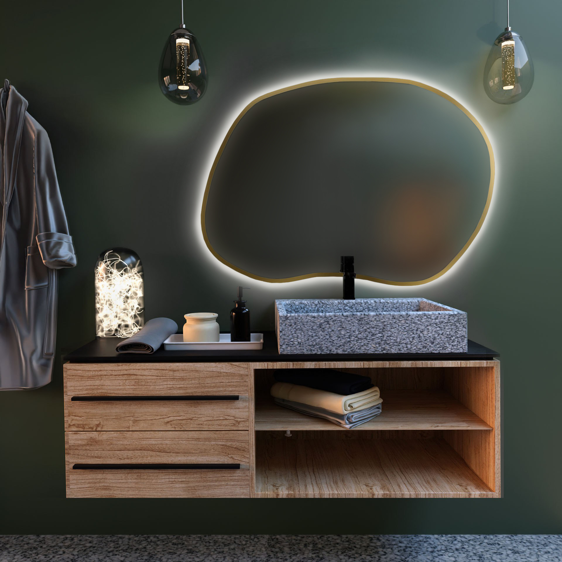 Baltica Design Bright Stain II Spiegel 100x72 cm mit Beleuchtung gold 5904107919911