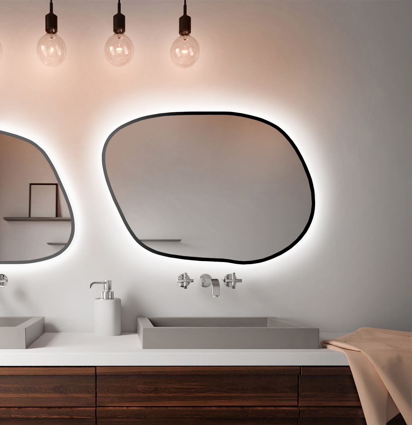 Baltica Design Bright Stain IV Spiegel 80x57 cm mit Beleuchtung schwarz 5904107920948