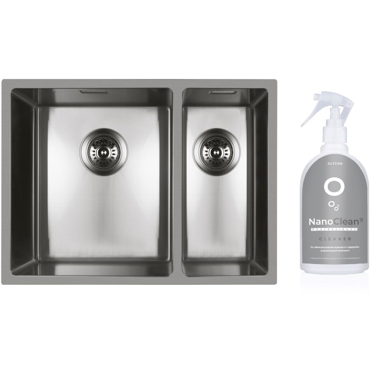 Set Stahlspüle Oltens Stalvask 71200100, Reinigungsmittel für Stahlspülen Oltens NanoClean 89600000