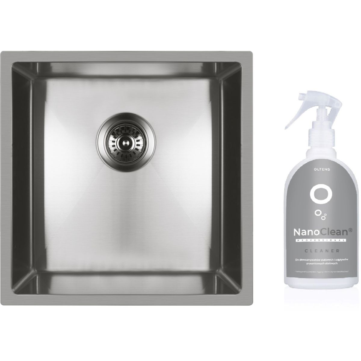 Set Stahlspüle Oltens Stalvask 71100100, Reinigungsmittel für Stahlspülen Oltens NanoClean 89600000