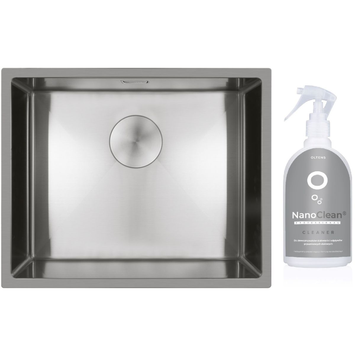 Set Stahlspüle Oltens Hydda 71104100, Reinigungsmittel für Stahlspülen Oltens NanoClean 89600000