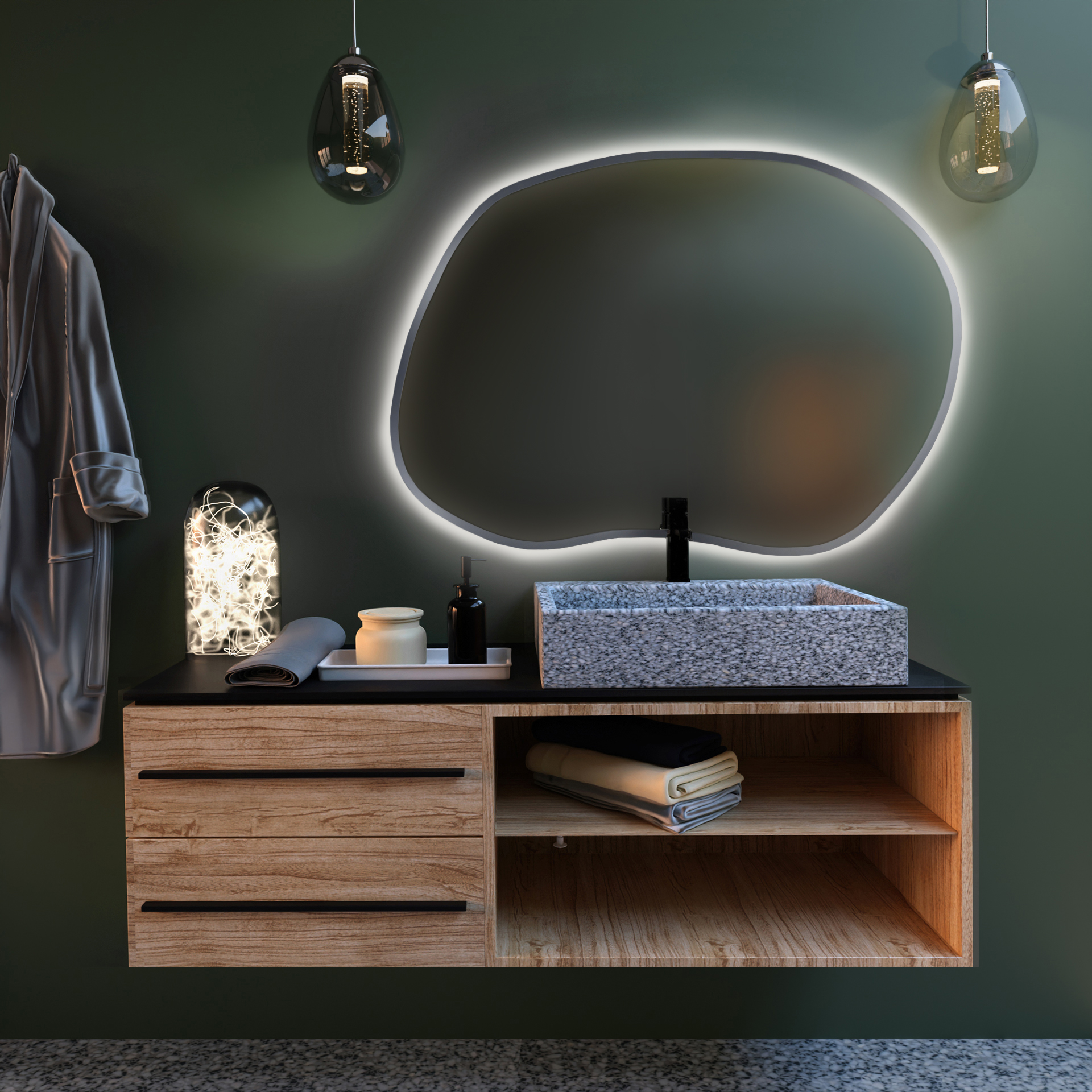 Baltica Design Bright Stain II Spiegel 80x57 cm mit Beleuchtung silber 5904107919683