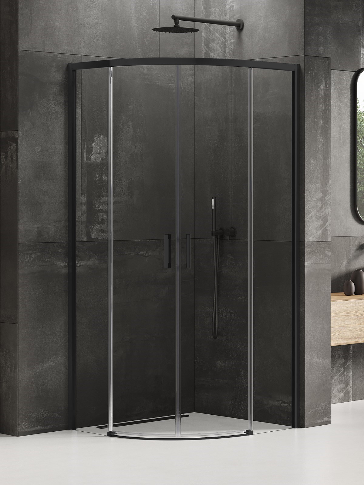 New Trendy Prime Black Dusche 90x90 cm halbrund schwarz Matte/durchsichtiges Glas K-3557