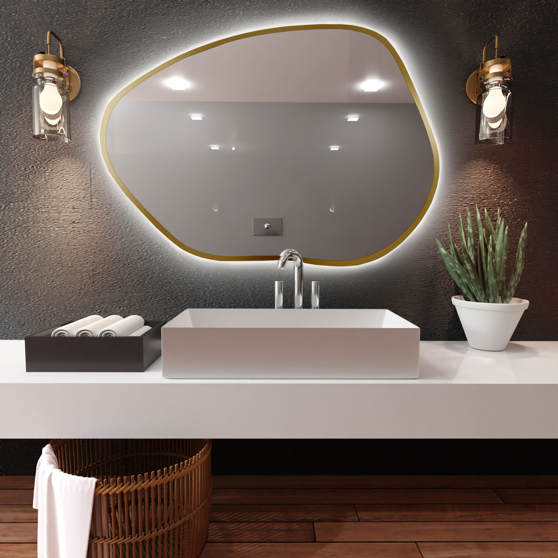 Baltica Design Bright Stain I Spiegel 100x72 cm mit Beleuchtung gold 5904107919188