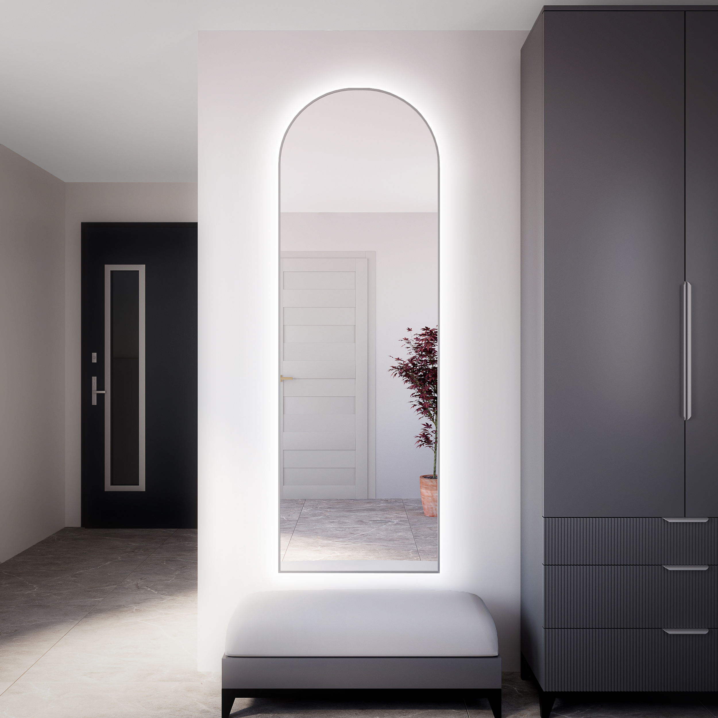 Baltica Design Tiny Border Pastille Cut Spiegel 60x180 cm mit Beleuchtung silber 5904107926681