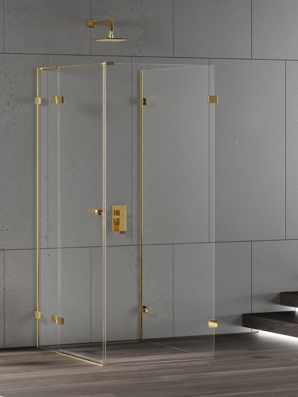 New Trendy Eventa Gold Shine Dusche 100x90 cm rechteckig gold Glanz/durchsichtiges Glas EXK-4826