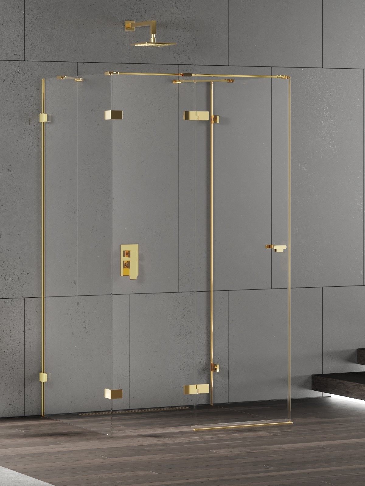 New Trendy Eventa Gold Shine Dusche 90x80 cm rechteckig gold Glanz/durchsichtiges Glas EXK-4798