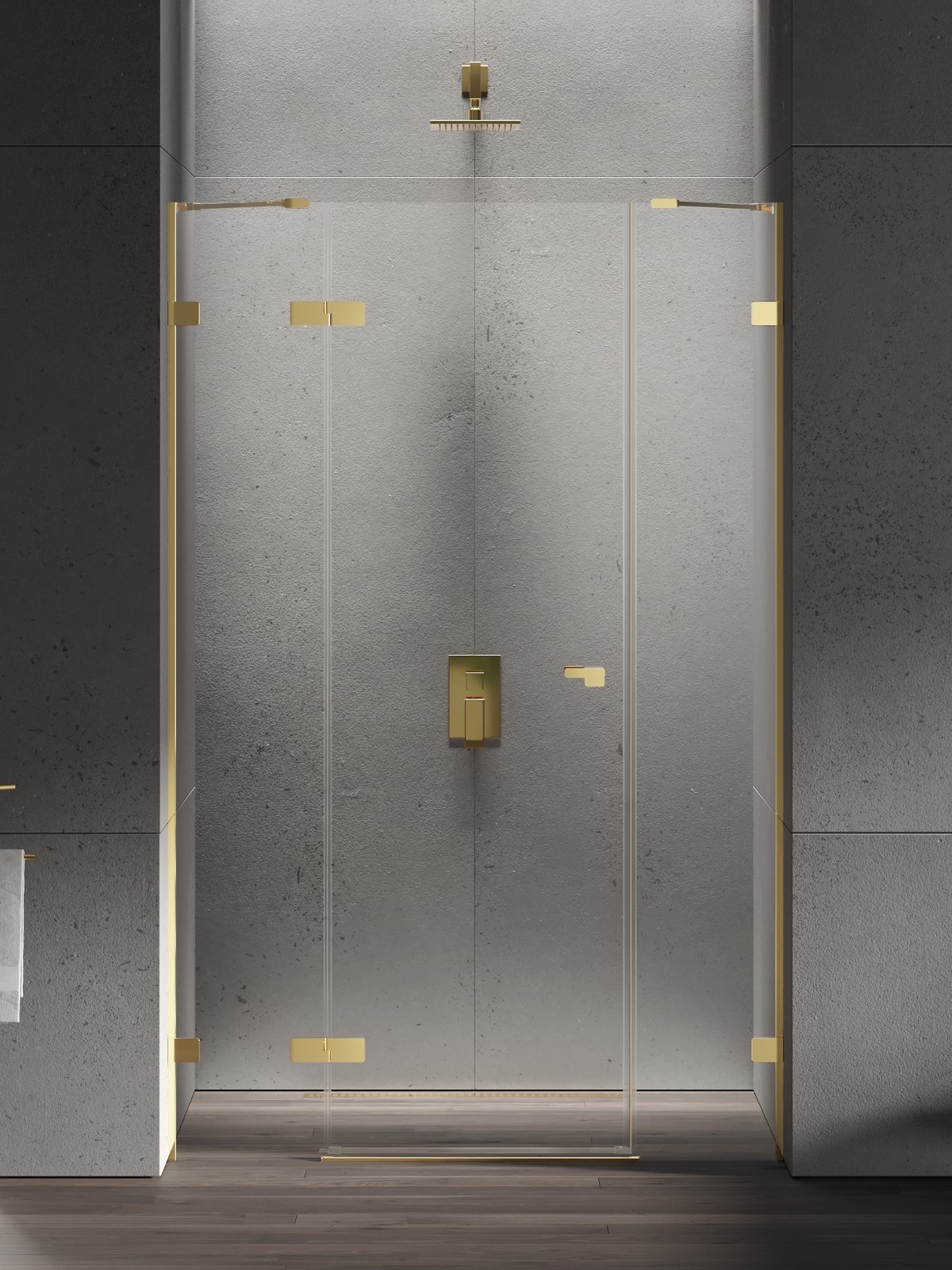 New Trendy Eventa Gold Shine Duschtüren 130 cm aufklappbar gold Glanz/durchsichtiges Glas EXK-4683