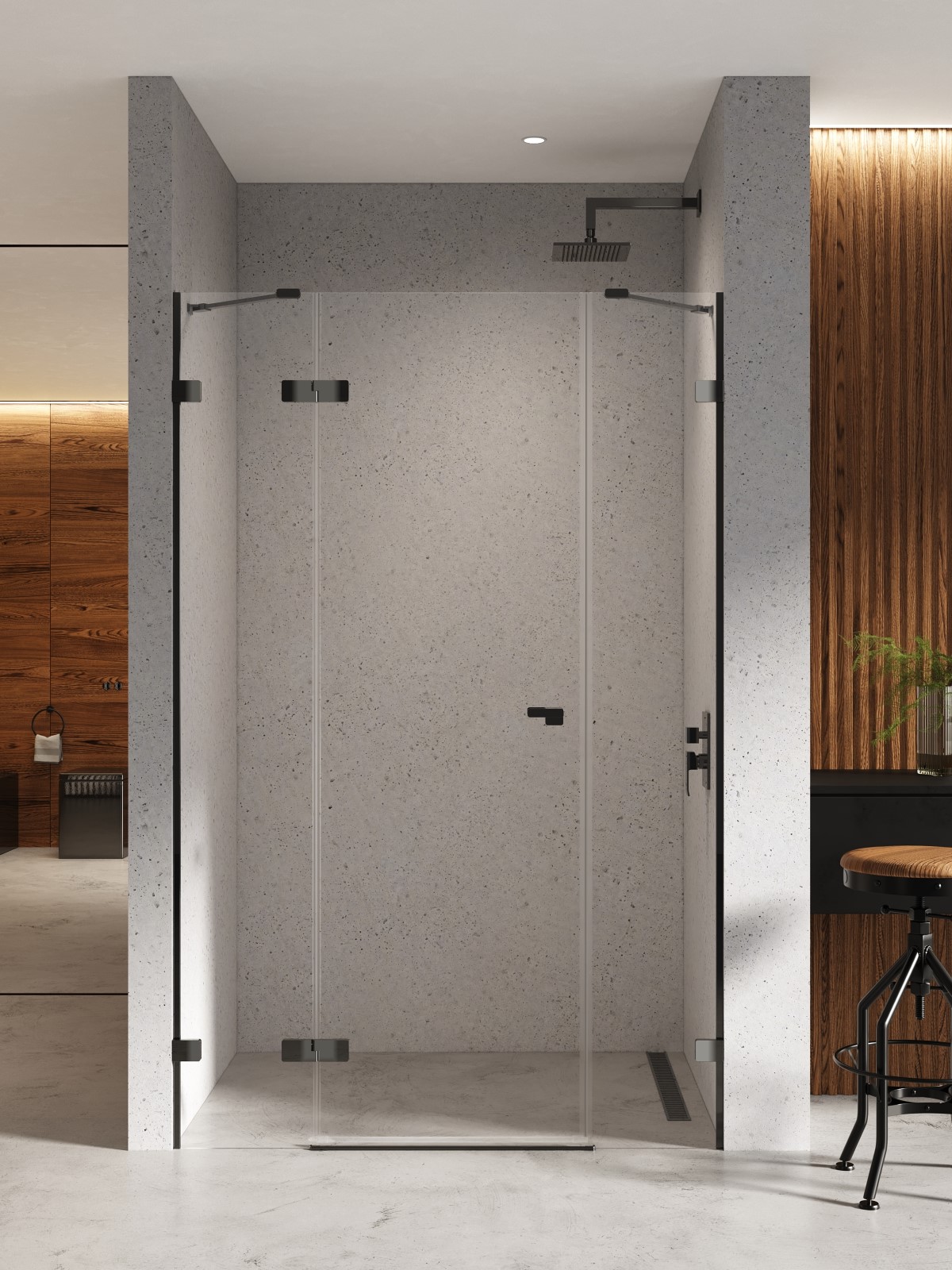 New Trendy Eventa Black Chrome Duschtüren 150 cm aufklappbar schwarz Glanz/durchsichtiges Glas EXK-6141