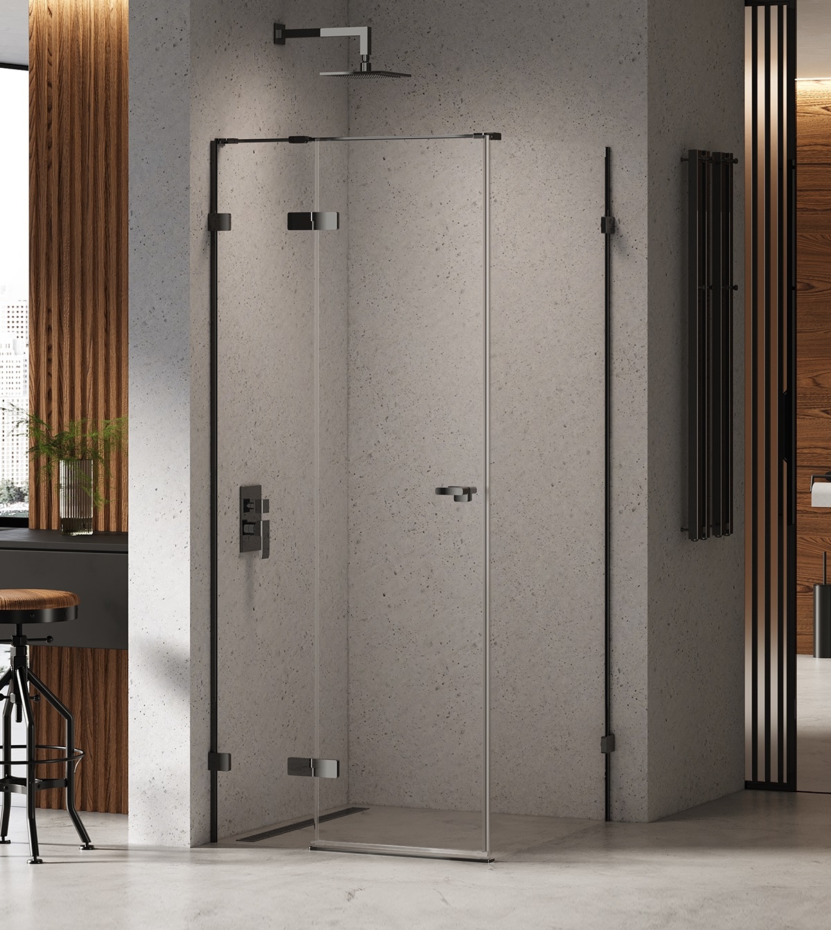 New Trendy Eventa Black Chrome Dusche 80x80 cm quadratisch schwarz Glanz/durchsichtiges Glas EXK-6146