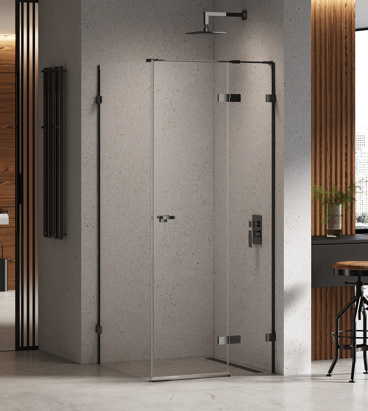 New Trendy Eventa Black Chrome Dusche 90x80 cm rechteckig schwarz Glanz/durchsichtiges Glas EXK-6177