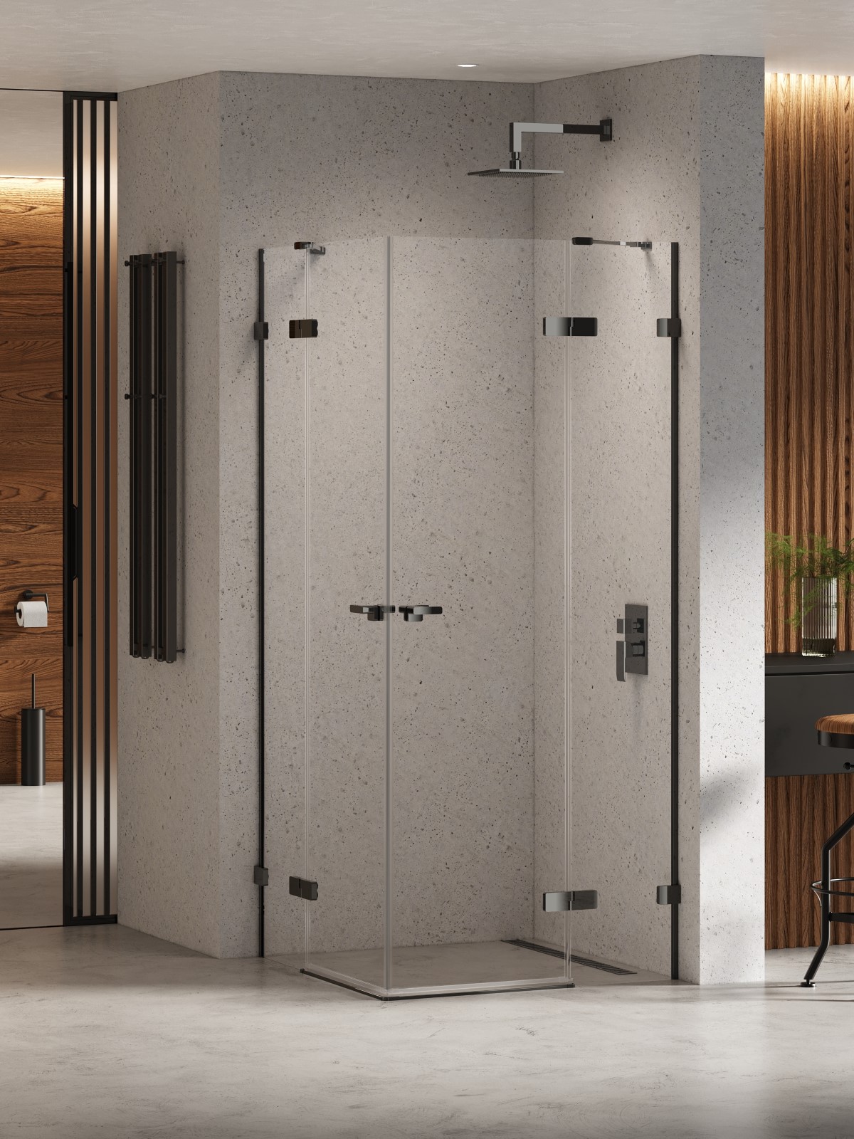 New Trendy Eventa Black Chrome Dusche 80x80 cm quadratisch schwarz Glanz/durchsichtiges Glas EXK-6205