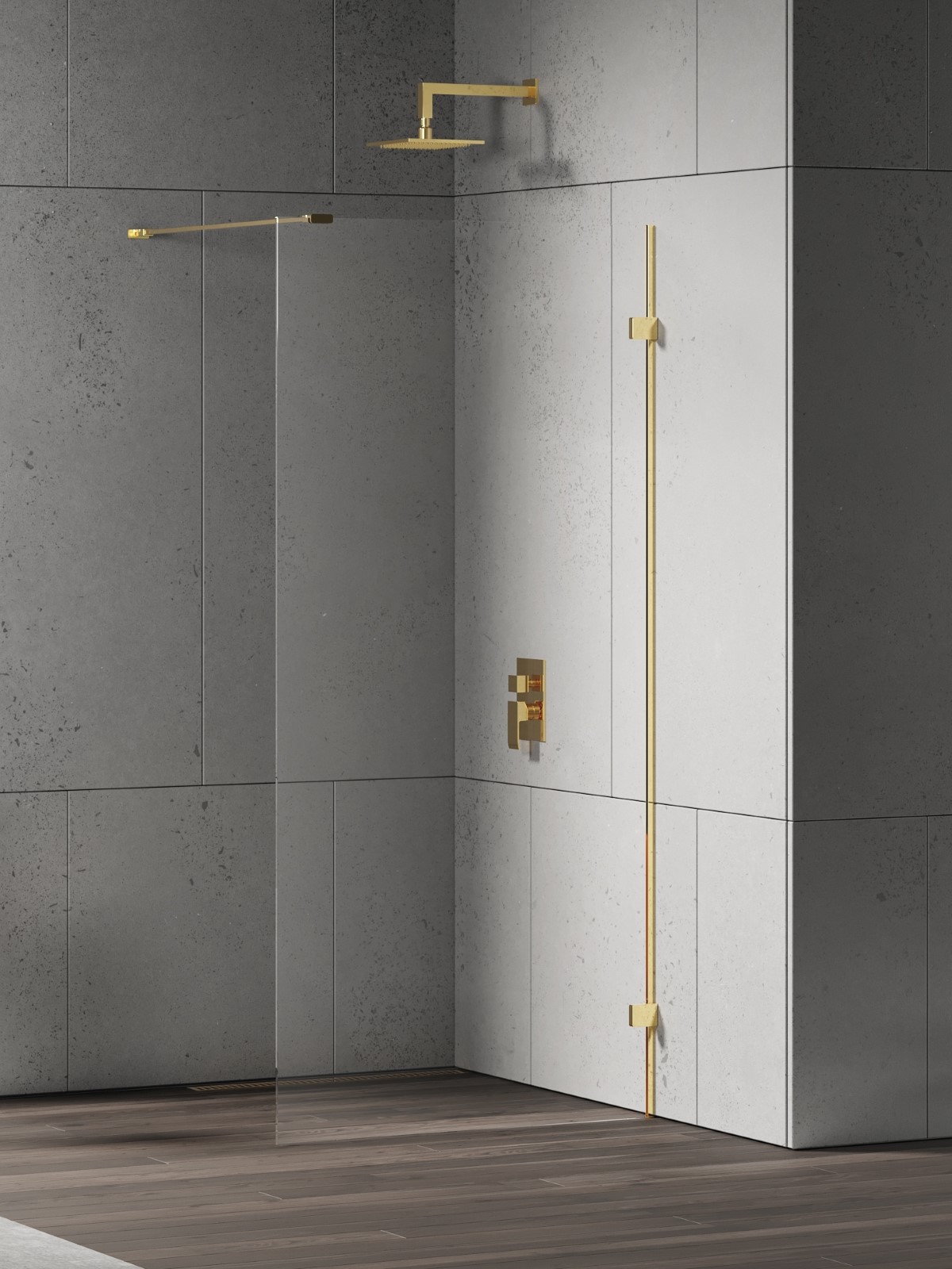 New Trendy Eventa Gold Shine Begehbare Duschwand 140 cm gold Glanz/durchsichtiges Glas EXK-4845