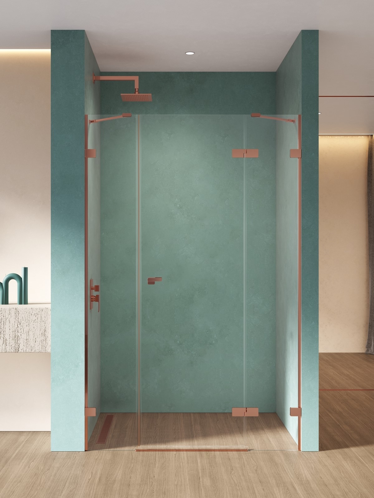 New Trendy Eventa Copper Shine Duschtüren 150 cm aufklappbar kupfer Glanz/durchsichtiges Glas EXK-6367