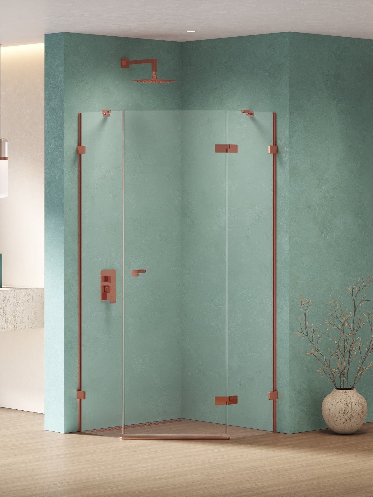 New Trendy Eventa Copper Shine Dusche 90x90 cm kupfer Glanz/durchsichtiges Glas EXK-6516