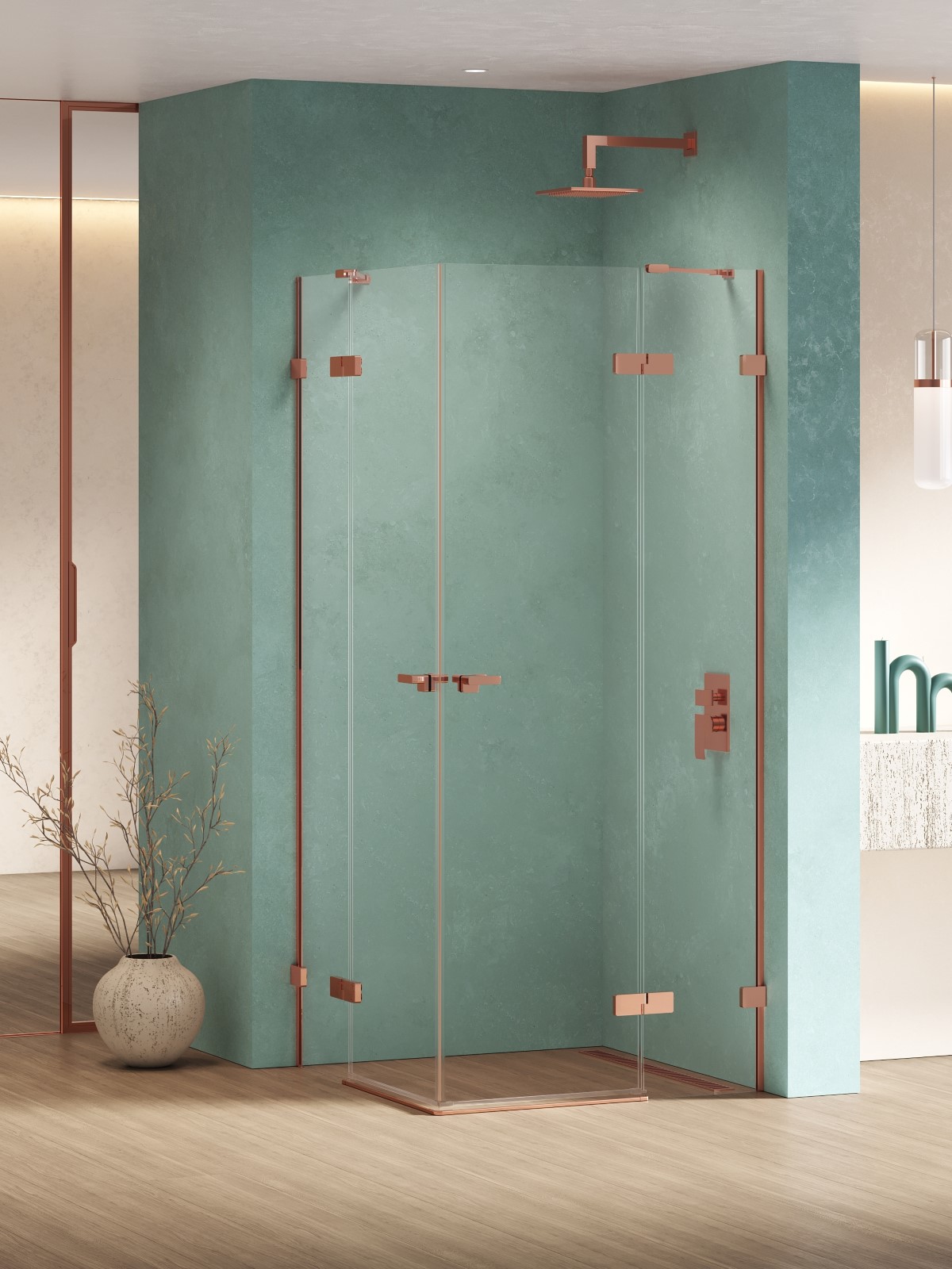 New Trendy Eventa Copper Shine Dusche 90x80 cm rechteckig kupfer Glanz/durchsichtiges Glas EXK-6431